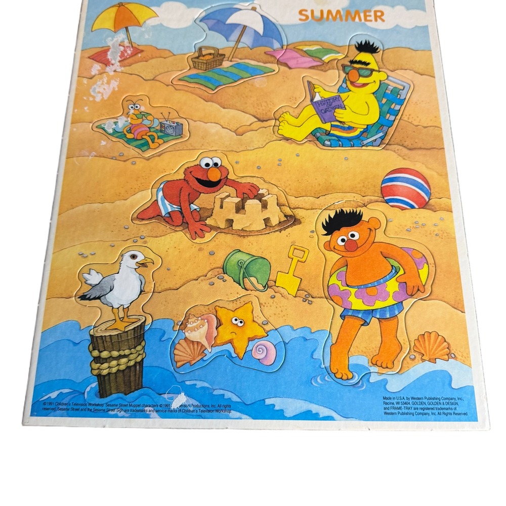 Vintage 1991 Sesame Street Summer Beach Frame-Tray Puzzle Elmo Bert Ernie - Picture 3 of 6